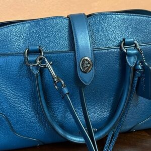 Coach Mercer 30 Mineral Blue Leather and suede satchel w/ crossbody strap